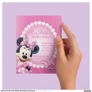 Minnie Pink and White Birthday Invitation