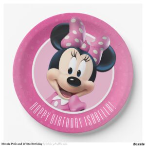 Minnie Pink and White Birthday Paper Plates