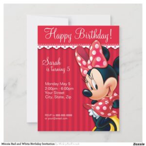 Minnie Red and White Birthday Invitation