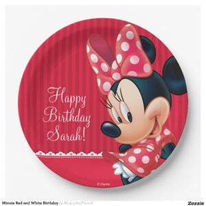 Minnie Red and White Birthday Paper Plates