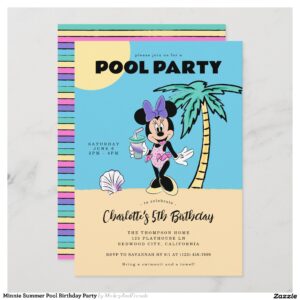 Minnie Summer Pool Birthday Party Invitation