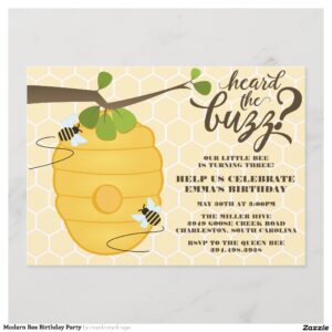 Modern Bee Birthday Party Invitation