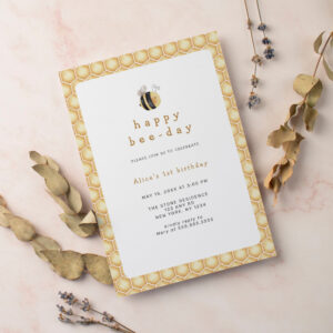 Modern Cute Bee-Day first birthday Invitation
