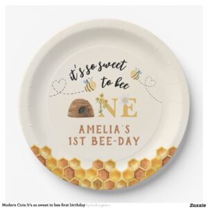 Modern Cute It?s so sweet to bee first birthday Paper Plates