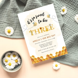 Modern Cute It?s so sweet to bee three birthday Invitation