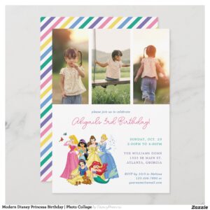 Modern Disney Princess Birthday Photo Collage Invitation