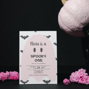 Modern Pink Ghost Halloween 1st Birthday Invitation