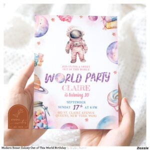 Modern Sweet Galaxy Out of This World Birthday Invitation