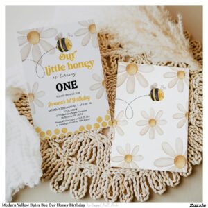 Modern Yellow Daisy Bee Our Honey Birthday Invitation