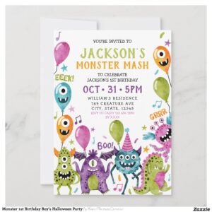 Monster 1st Birthday Boy's Halloween Party Invitation