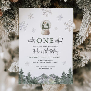 Mountain Winter Onederland 1st Birthday Party Invitation