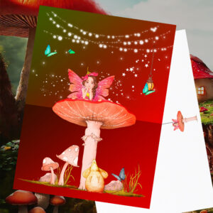 Mushroom Fantasy Fairy Stars Burnt Orange Postcard