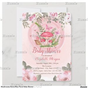 Mushrooms Butterflies Floral Baby Shower Invitation