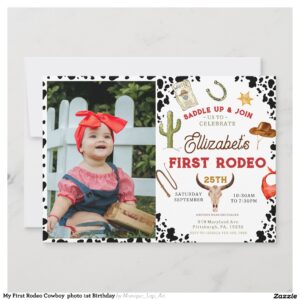 My First Rodeo Cowboy photo 1st Birthday Invitation