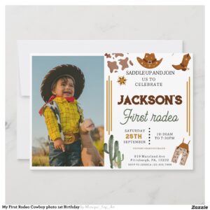 My First Rodeo Cowboy photo 1st Birthday Invitation