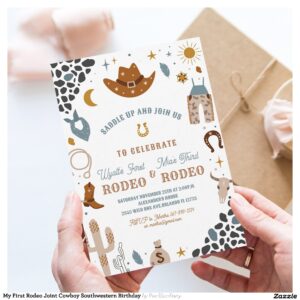 My First Rodeo Joint Cowboy Southwestern Birthday Invitation