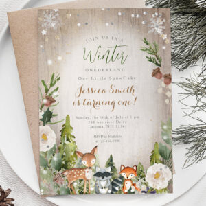 Mystical Forest Rustic Onederland 1st birthday Invitation