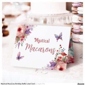 Mystical Macarons Birthday Buffet Label Card