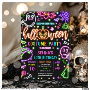 Neon Glow Halloween Costume Party Birthday Invitation