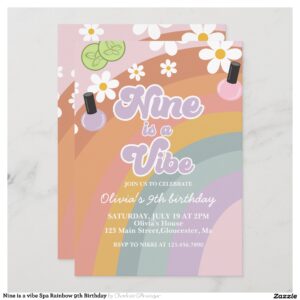 Nine is a vibe Spa Rainbow 9th Birthday Invitation