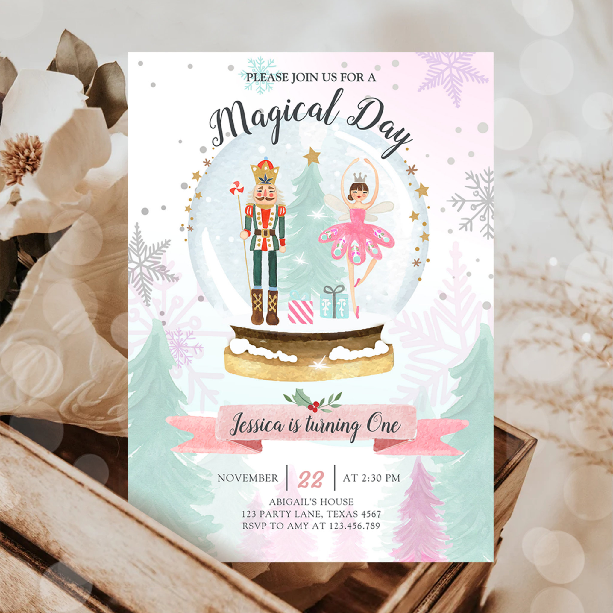 Nutcracker Birthday Girl Land of Sweets Fairy Pink Invitation