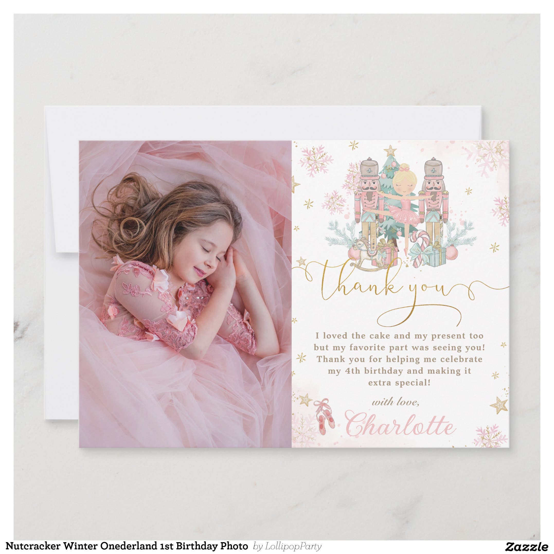 Nutcracker Winter Onederland 1st Birthday Photo Thank You Card
