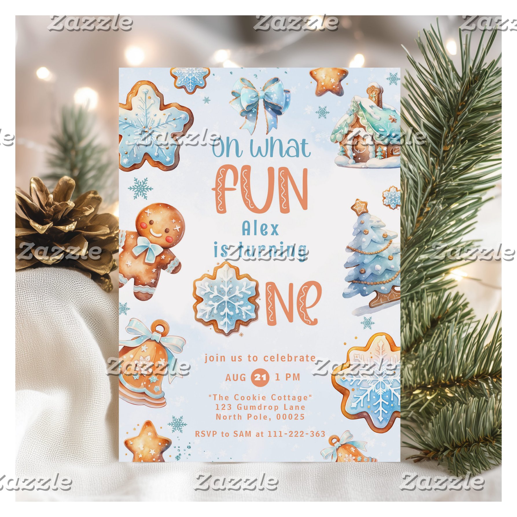 Oh what Fun Blue boy Christmas 1st birthday Invitation