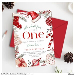 Oh What Fun Christmas First Birthday Invitation
