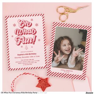 Oh What Fun Christmas Kids Birthday Party Invitation