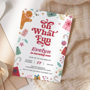Oh What Fun Christmas Pink Birthday Invitation