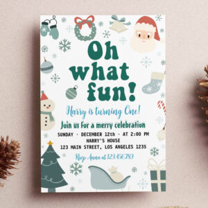 Oh What Fun Christmas Santa First Birthday Invitation