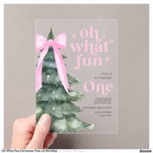 Oh What Fun Christmas Tree 1st Birthday Acrylic Invitations