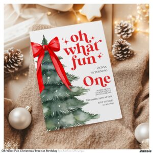 Oh What Fun Christmas Tree 1st Birthday Invitation