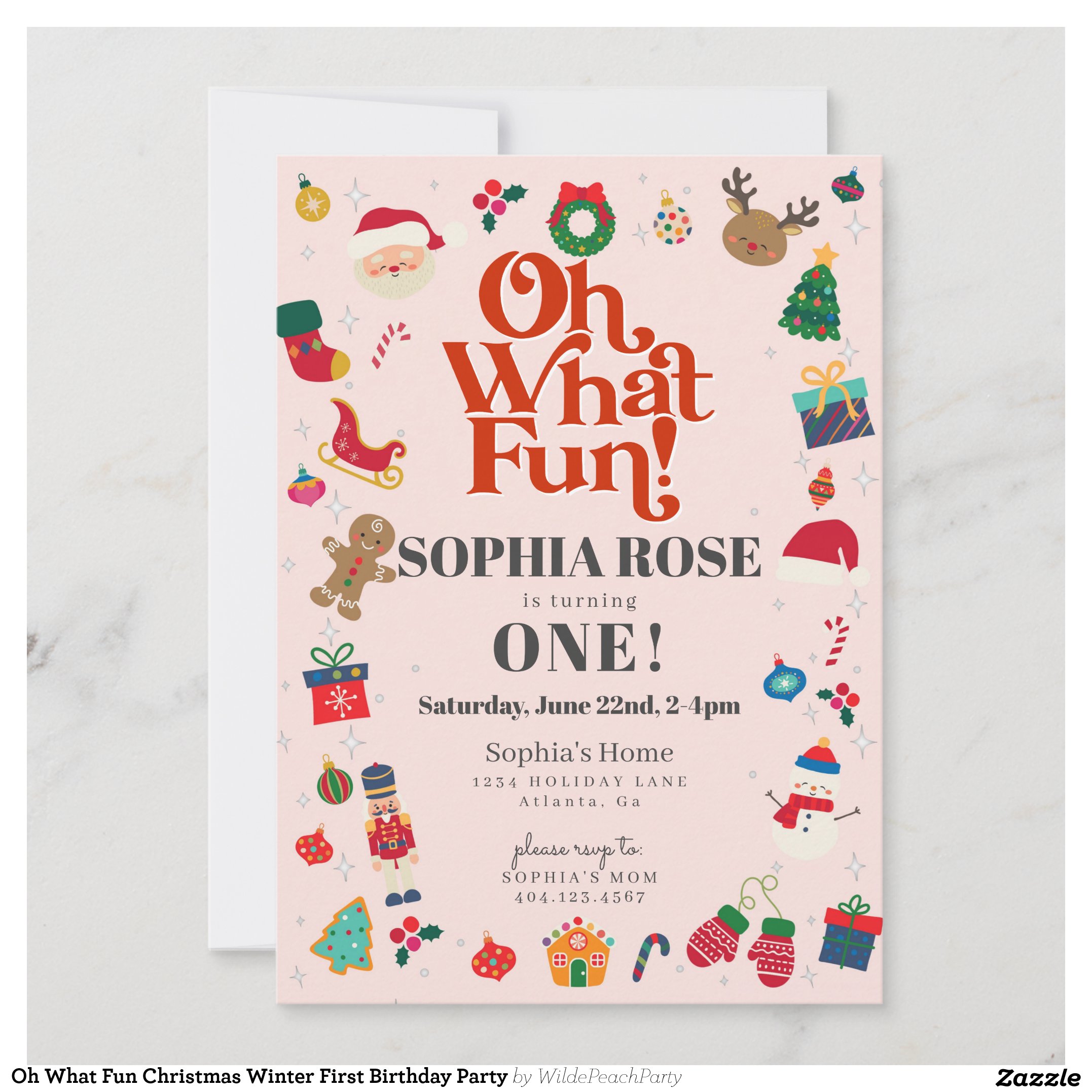 Oh What Fun Christmas Winter First Birthday Party Invitation