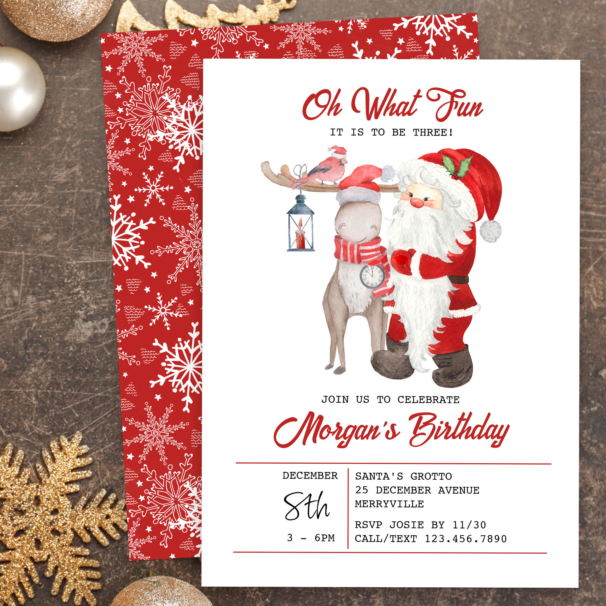Oh What Fun Cute Kids Christmas Birthday Party Invitation