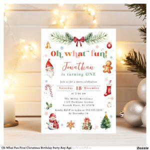 Oh What Fun First Christmas Birthday Party Any Age Invitation