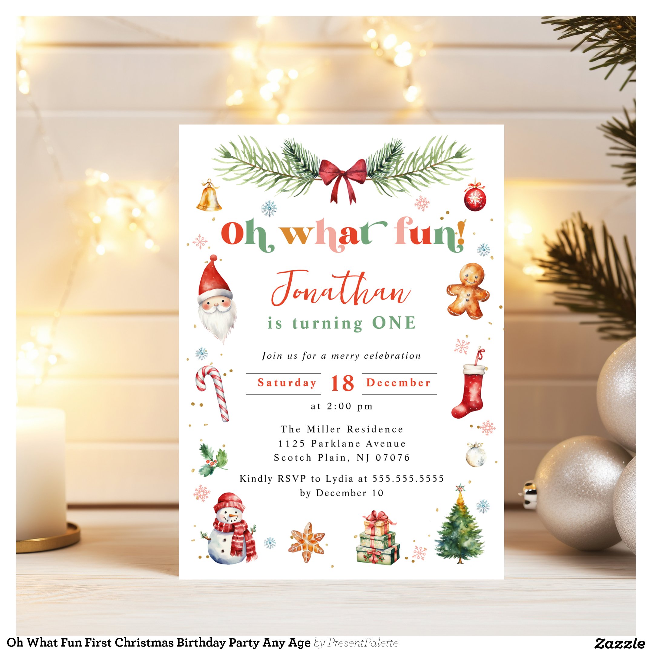 Oh What Fun First Christmas Birthday Party Any Age Invitation