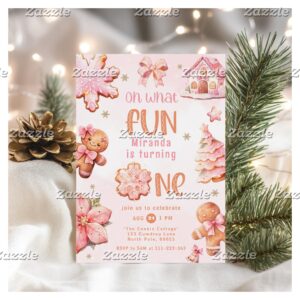 Oh what Fun pink Christmas 1st birthday Invitation