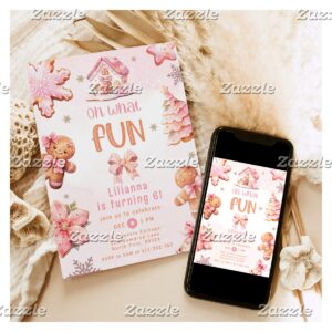 Oh what Fun pink Christmas girl birthday party Invitation