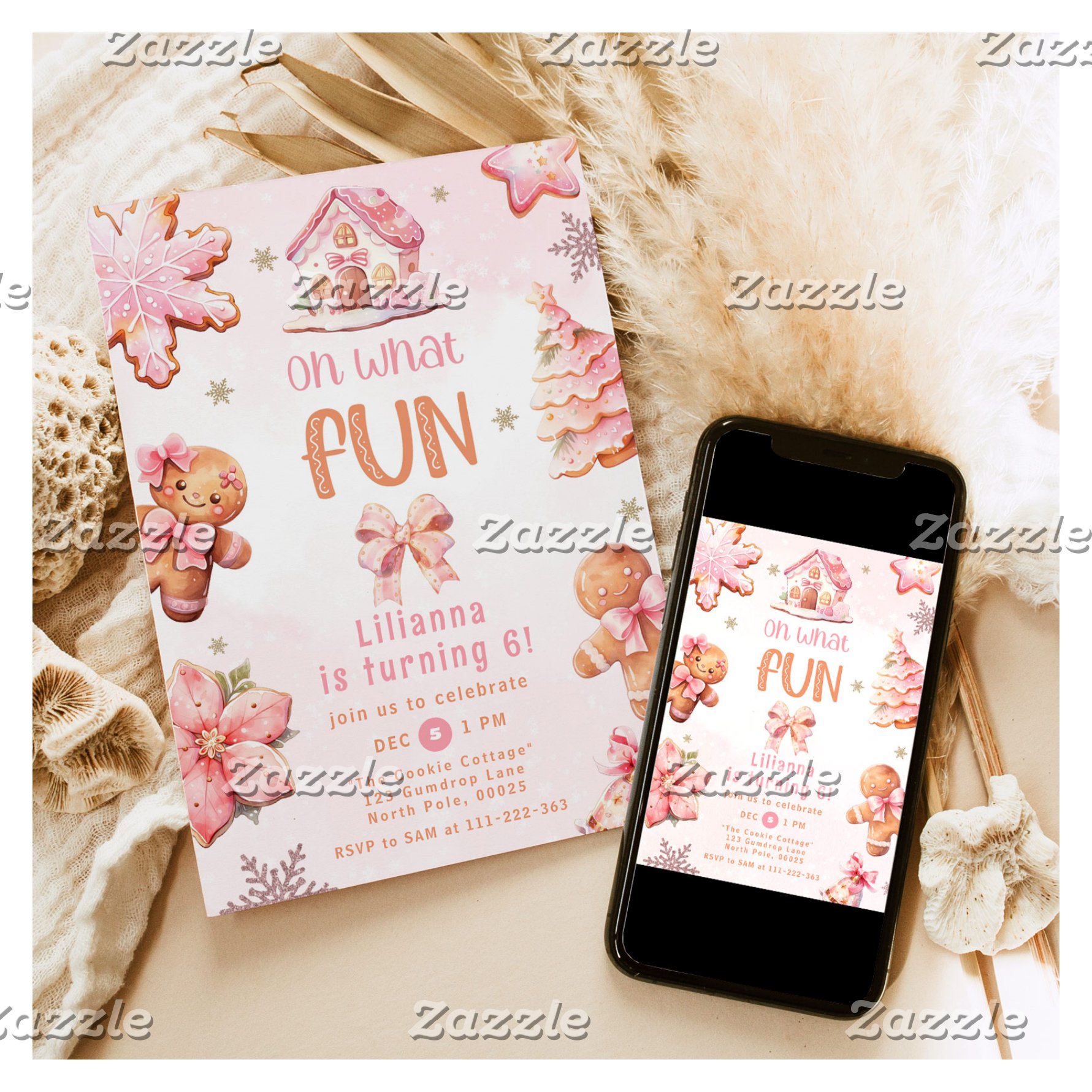 Oh what Fun pink Christmas girl birthday party Invitation