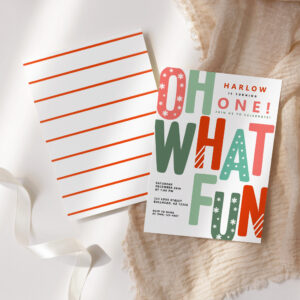 Oh What Fun Retro Colorful Christmas 1st Birthday Invitation