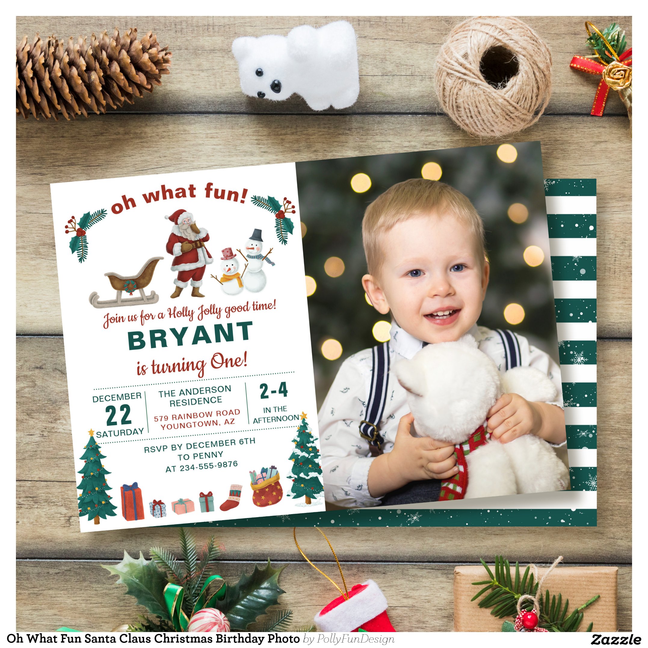 Oh What Fun Santa Claus Christmas Birthday Photo Invitation