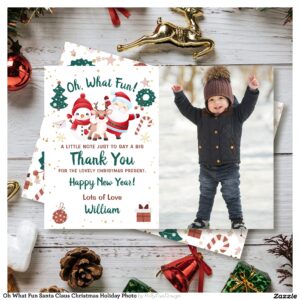 Oh What Fun Santa Claus Christmas Holiday Photo Thank You Card