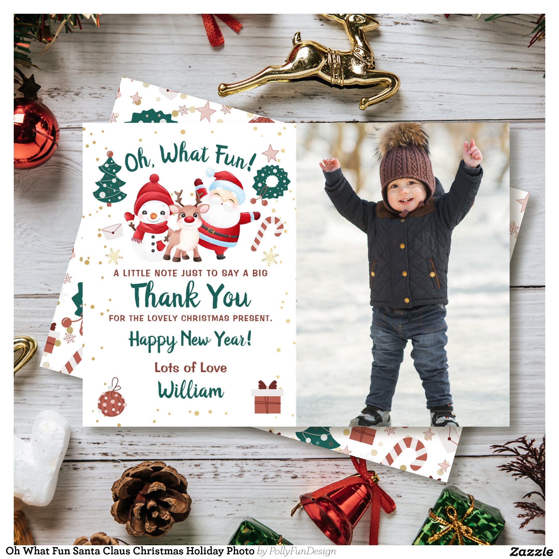 Oh What Fun Santa Claus Christmas Holiday Photo Thank You Card