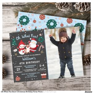 Oh What Fun Snow Christmas Birthday Party Photo Invitation