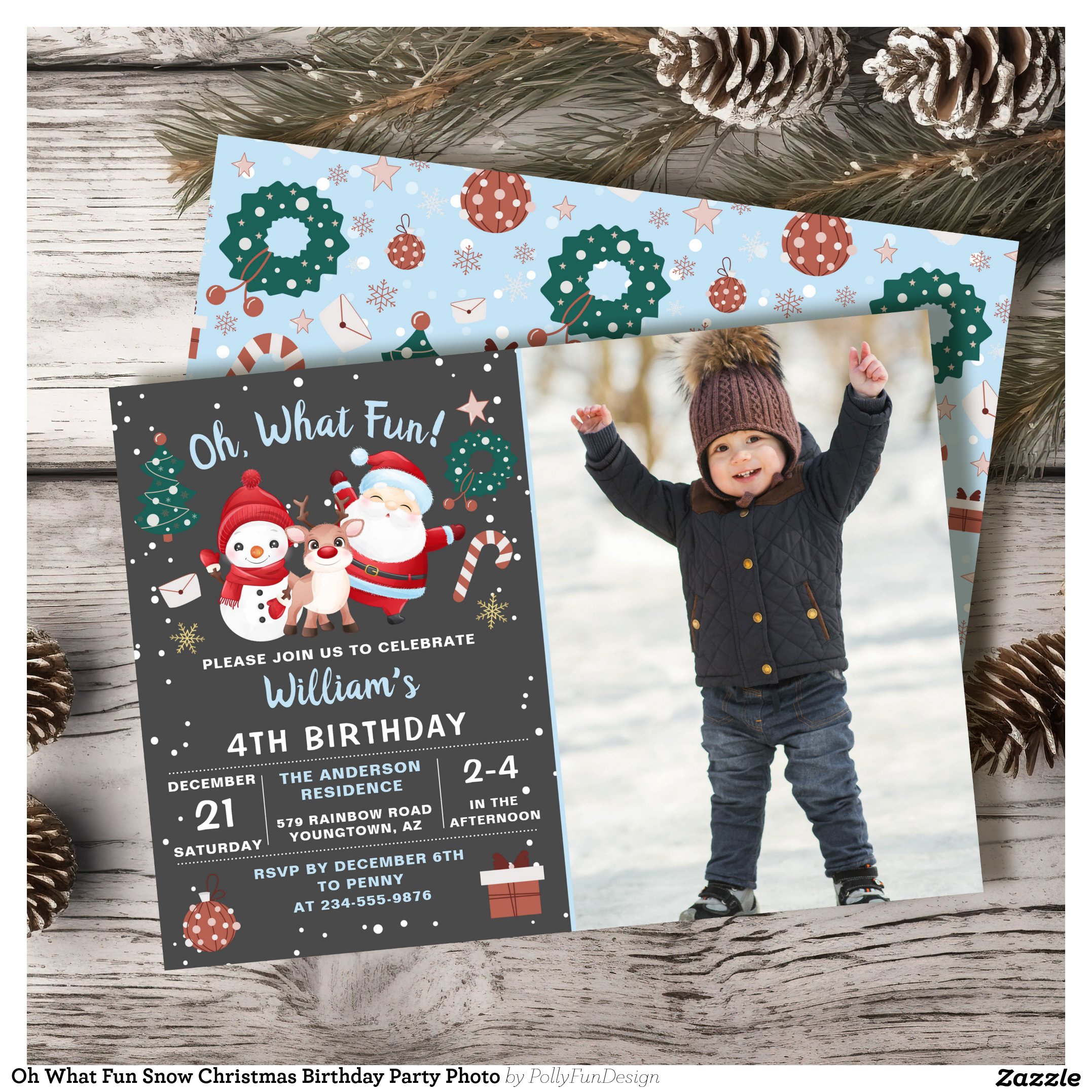 Oh What Fun Snow Christmas Birthday Party Photo Invitation