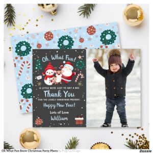 Oh What Fun Snow Christmas Party Photo Thank You Card