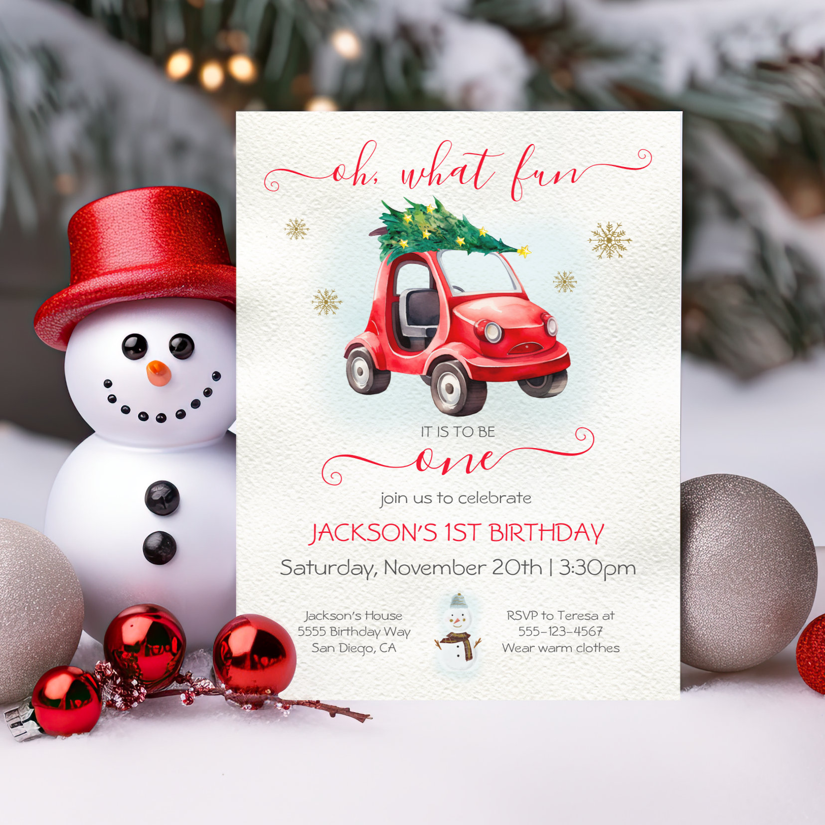 oh what fun to be one toy car christmas birthday invitation
