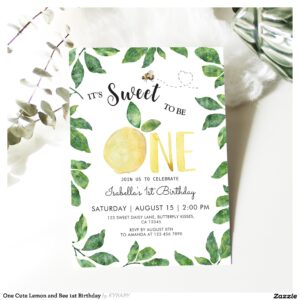 One Cute Lemon and Bee 1st Birthday Invitation