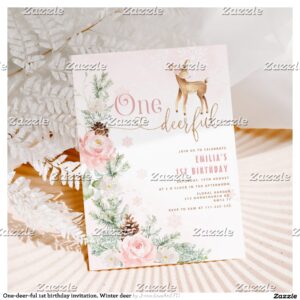 One-deer-ful 1st birthday invitation. Winter deer Invitation